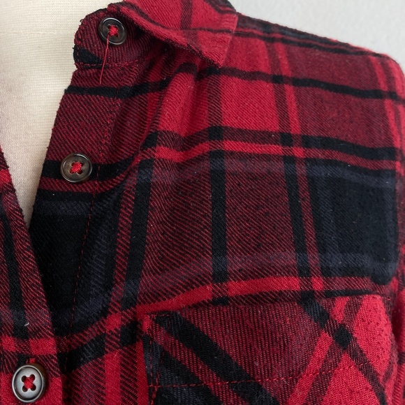 Pink Rose Red Flannel Plaid Shirt Boho Country Casual Long Sleeves Size Small - Picture 4 of 9
